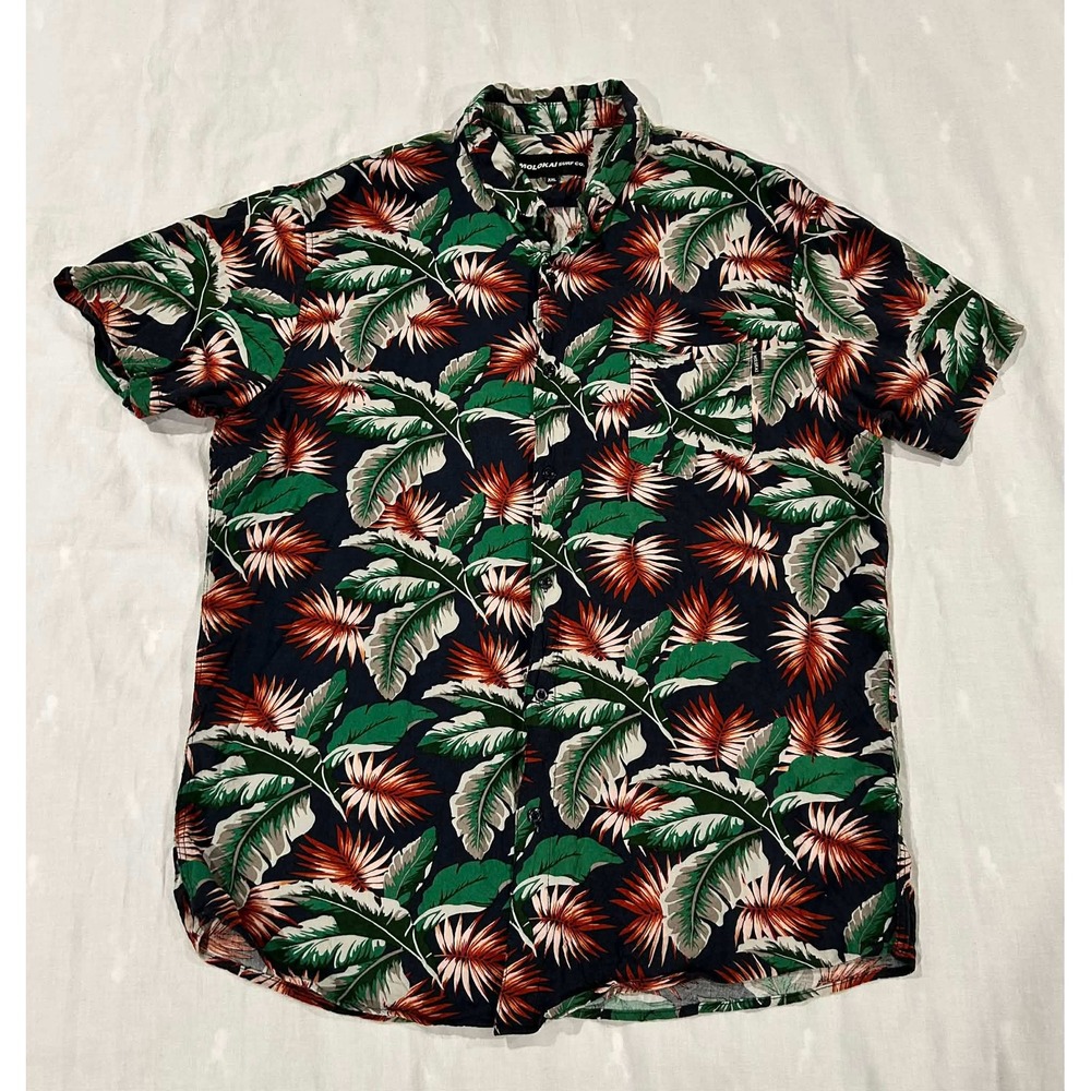 Molokai Surf Co Mens XXL Tropical Leaf Print‎ Short Sleeve Button Up Shirt